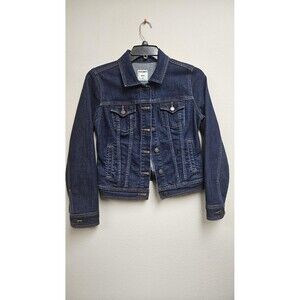 Old Navy Denim Jacket Womens Medium Blue Trucker Stretch Button Front Casual